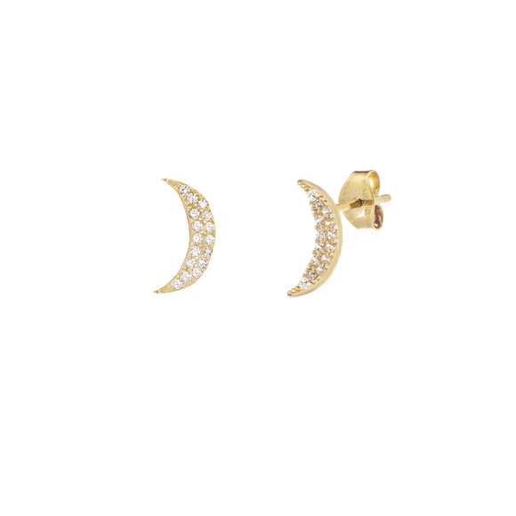 14K Gold Cresent Moon CZ Stud Earrings